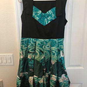 Black and teal vintage dress